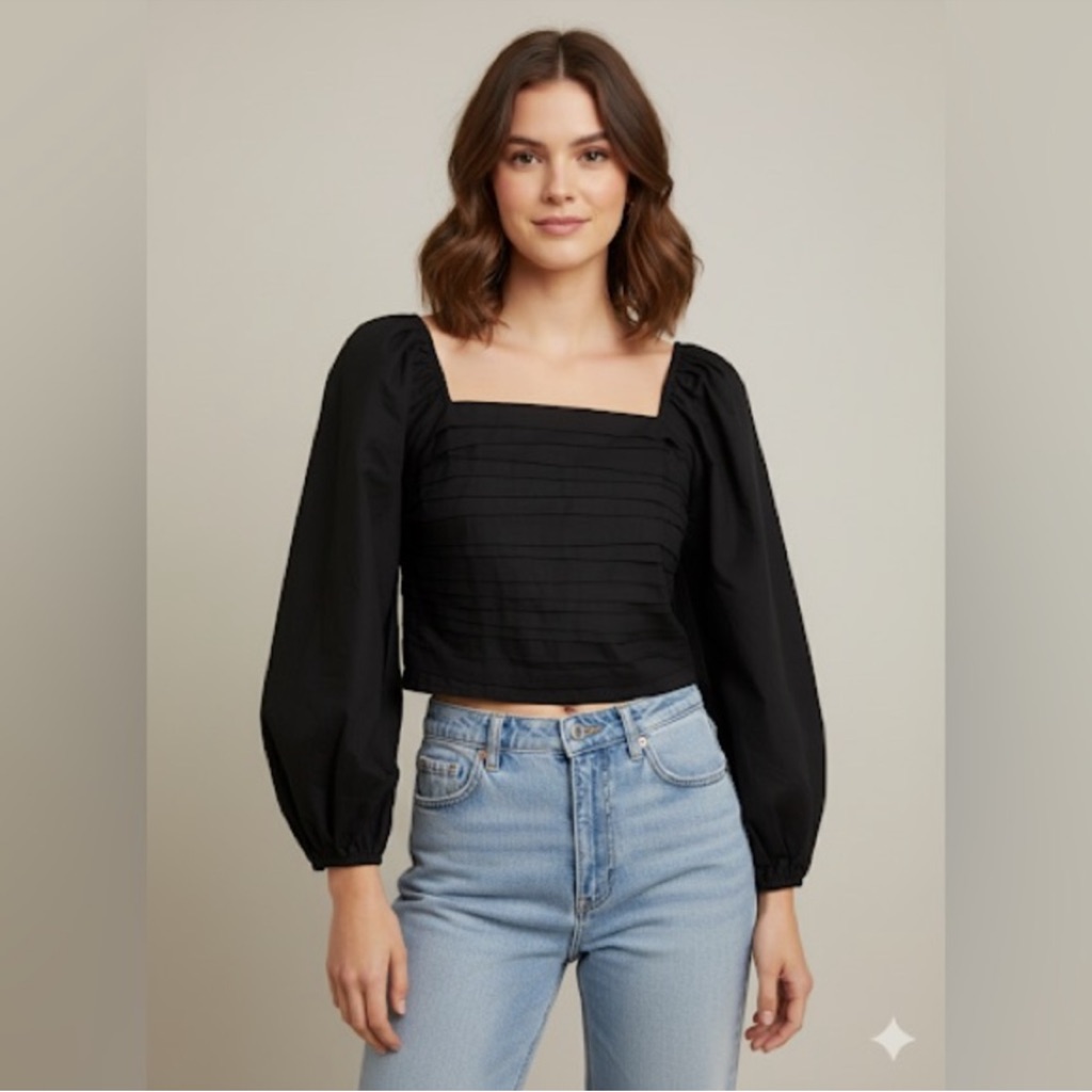 Abercrombie And Fitch Long-Sleeve Ruched Bodice Puff Sleeve Top